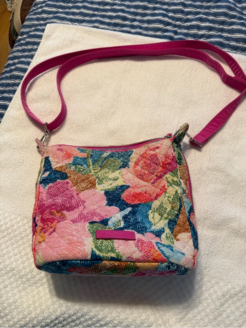 Vera Bradley Floral Quilted Crossbody in Multicolor with Pink Strap
